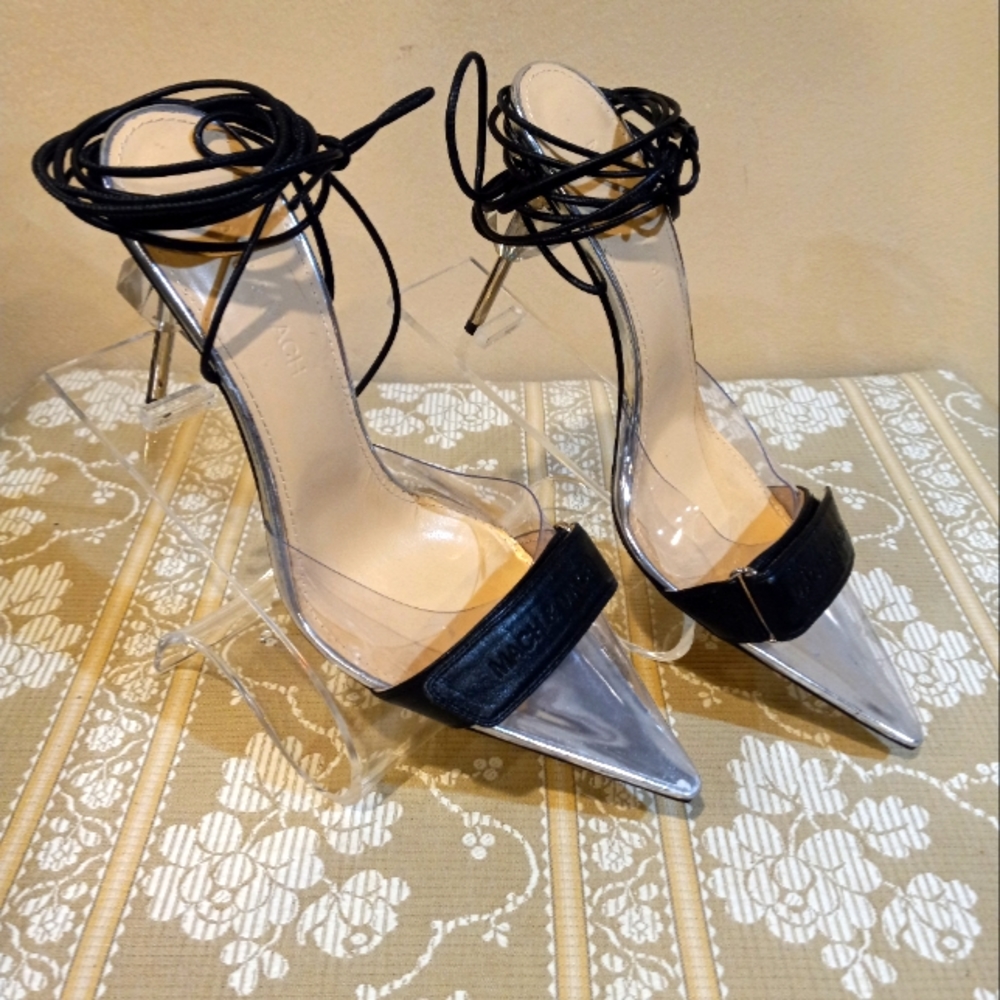 Mach & Mach Kelly Leather/PVC High Heeled Diamond Accent Stiletto (37)
